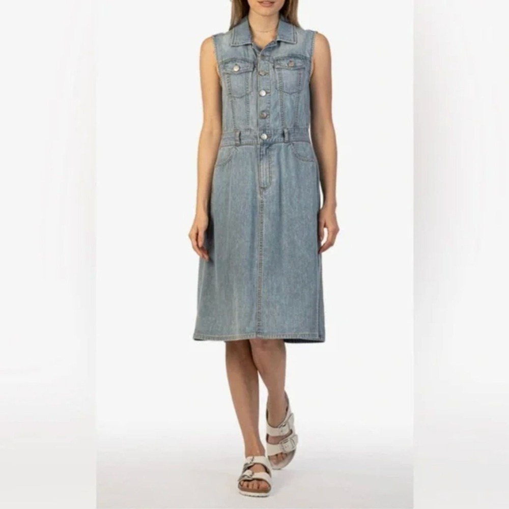 NWT Kut From The‎ Kloth Jamila Sleeveless Denim Dress Sz 10 Minimalist 90s Style